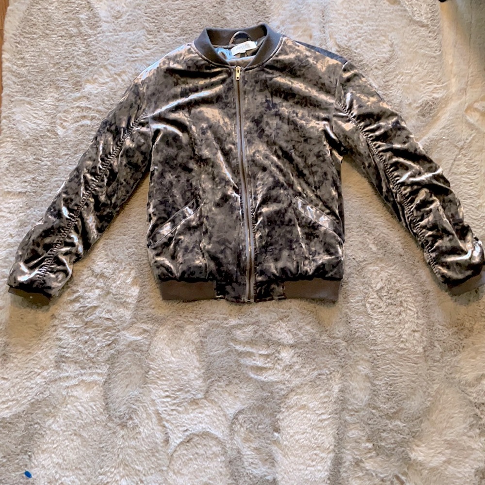 Faux Velvet Grey Bomber Jacket